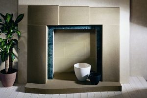 Modern stone fireplace
