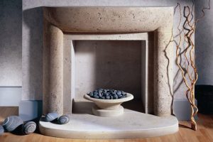Modern stone fireplace