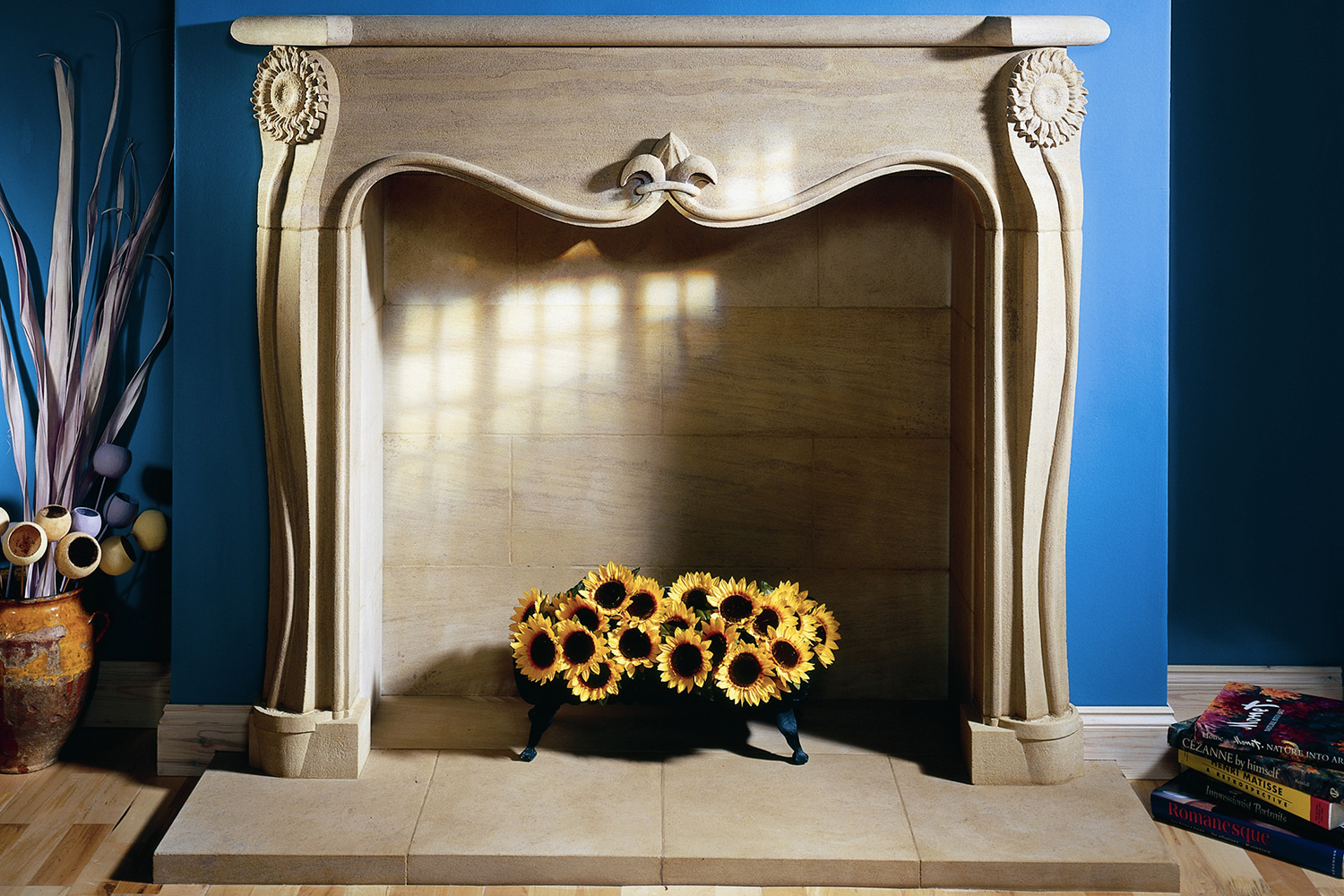 Traditional stone fireplace