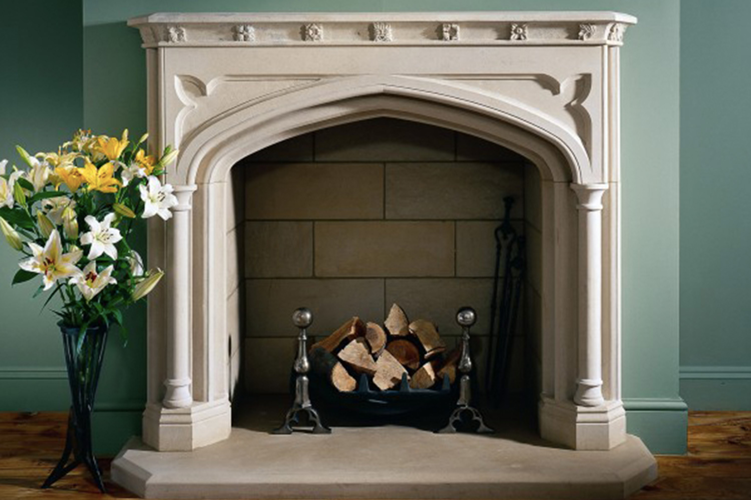 Traditional stone fireplace